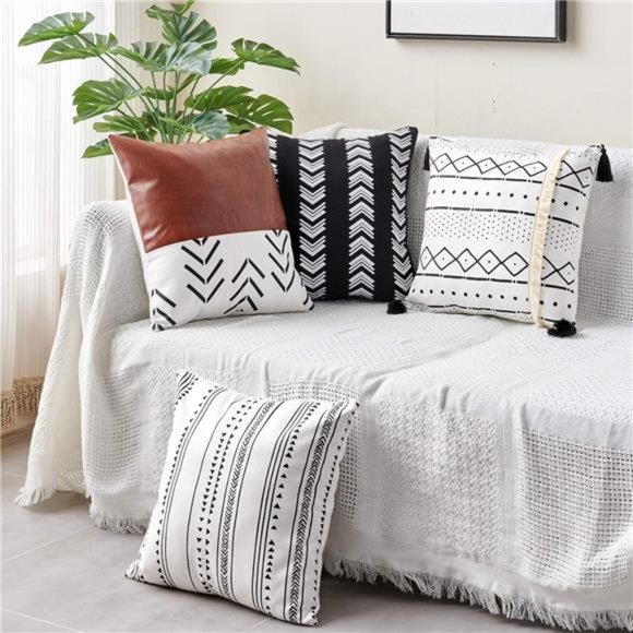 Boho Throw Pillow Covers 18x18 Inch Set of 4 Modern Farmhouse Neutral Decor - Picture 2 of 14